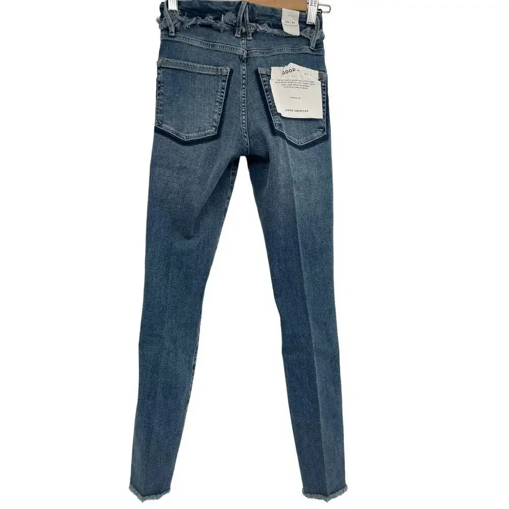 Good American Good Legs Under Fray Waistband High Rise Skinny Jeans Size 00 - Picture 9 of 13